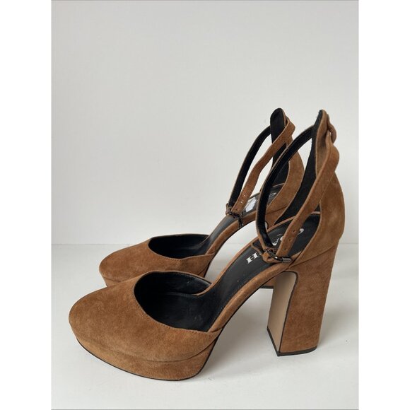 Coach Women’s Suede Block Heel Pumps Brown Size 10 Elegant Designer Shoe - Picture 4 of 15